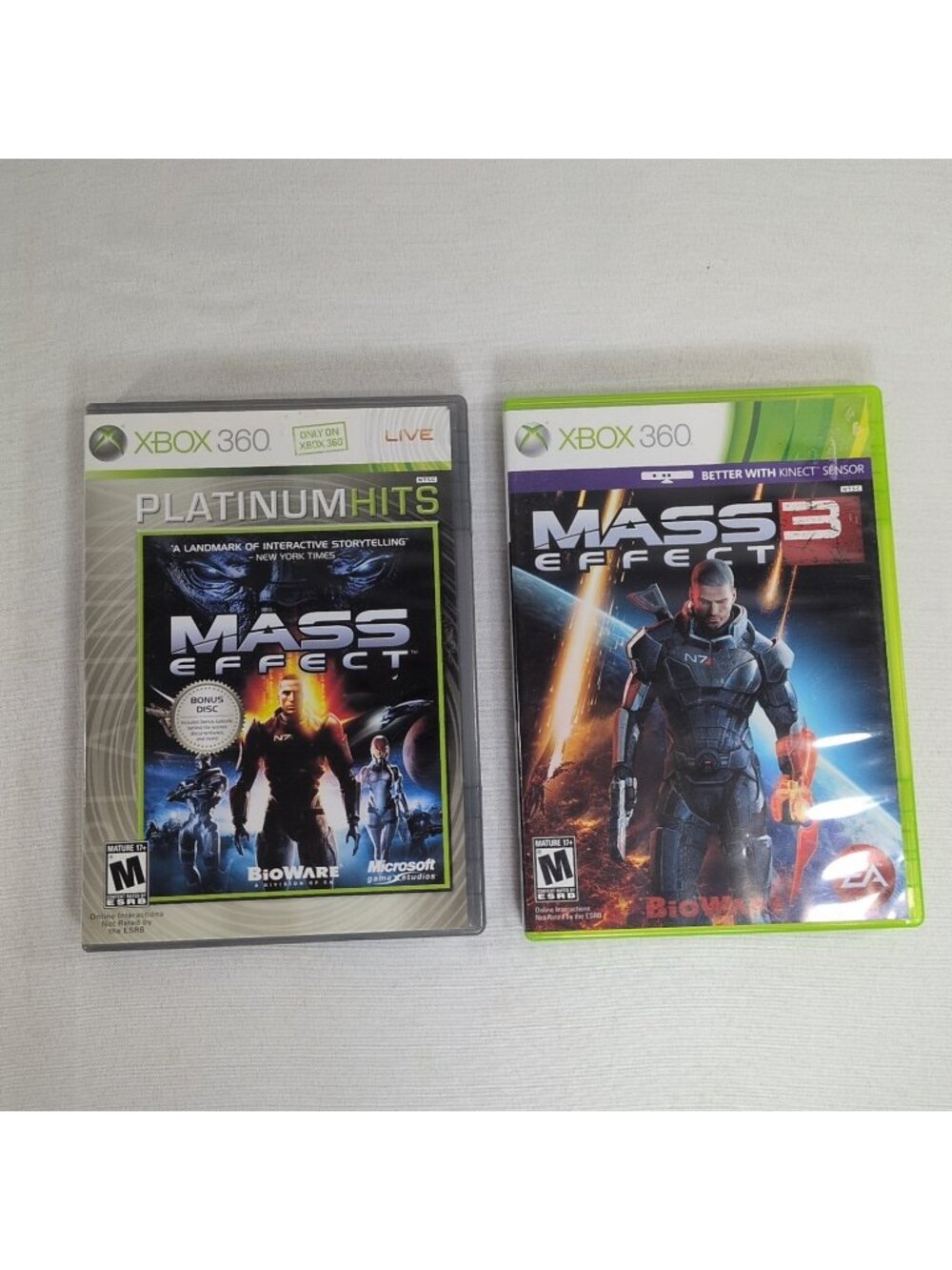 Mass Effect & Mass Effect 3 Lot Platinum Hits Microsoft Xbox 360 Manual Tested